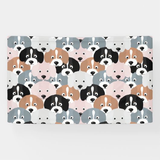 Cute Puppy Dogs roze Black Illustratie Spandoek (Horizontaal)
