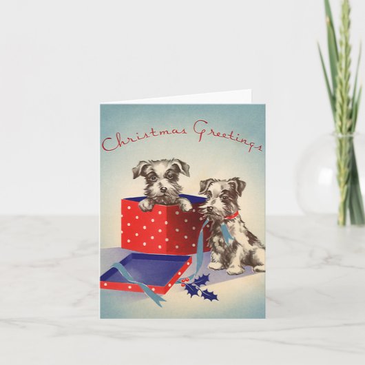 Cute Puppy Dogs, Vintage-kerstgroeten Feestdagen Kaart (Voorkant)