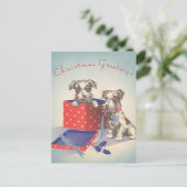 Cute Puppy Dogs, Vintage-kerstgroeten Feestdagenkaart (Staand voorkant)