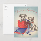 Cute Puppy Dogs, Vintage-kerstgroeten Feestdagenkaart (Voorkant / Achterkant)