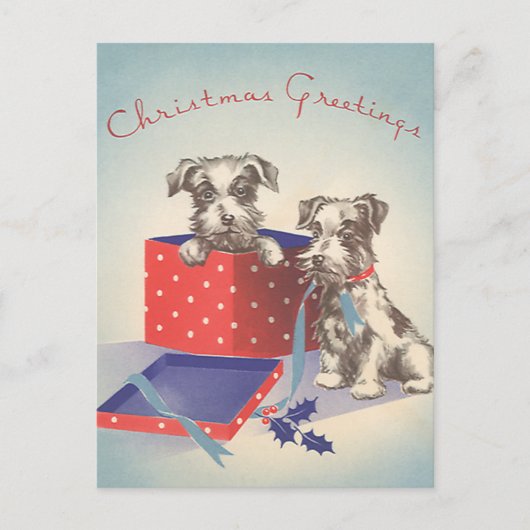 Cute Puppy Dogs, Vintage-kerstgroeten Feestdagenkaart (Voorkant)