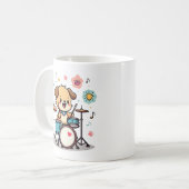Cute Puppy Drummer - Happy Dog Playing Drums Koffiemok (Voorkant links)