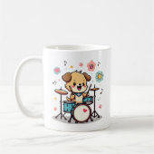 Cute Puppy Drummer - Happy Dog Playing Drums Koffiemok (Links)