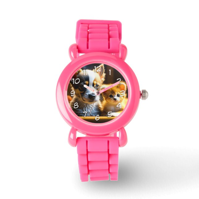 Cute Puppy en Kitten Horloge (Voorkant)