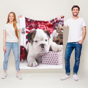 Cute Puppy English Bulldog   Vreemde kerst Fleece Deken