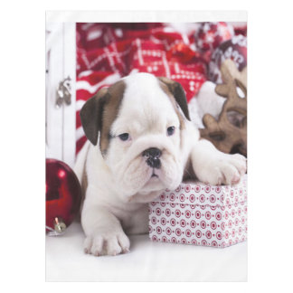 Cute Puppy English Bulldog | Vreemde kerst Tafelkleed