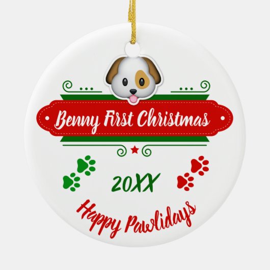 Cute Puppy First Kerstkeramisch Ornament (Achterkant)