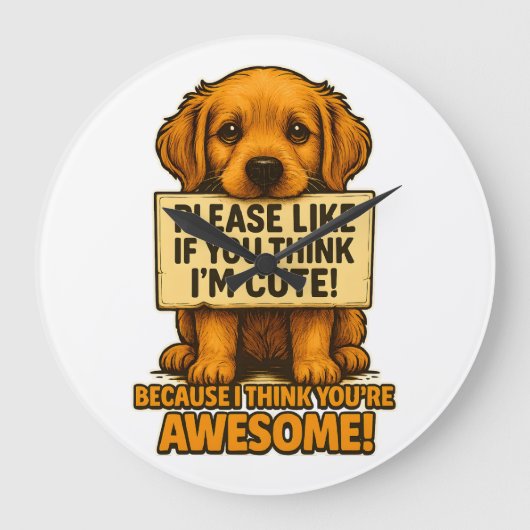 Cute Puppy, Funny Dog Lover Quote Grote Klok (Voorkant)