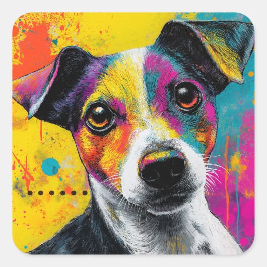 Cute Puppy Funny Dog Mixed Media Animal Pet Vierkante Sticker (Voorkant)