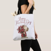 Cute Puppy Happy Valentine's Day Rose Bouquet Tote Bag (Dichtbij)