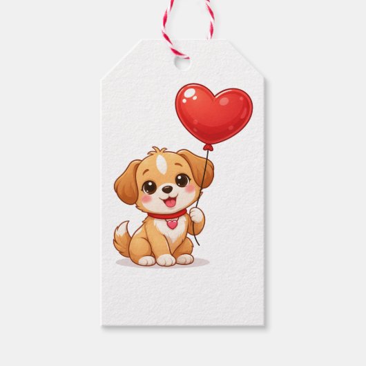 Cute Puppy Heart Balloon Valentines Design Cadeaulabel (Voorkant)