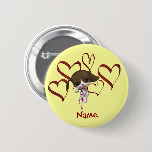 Cute Puppy Hearts Kinder Name Button (Voorkant /achterkant)