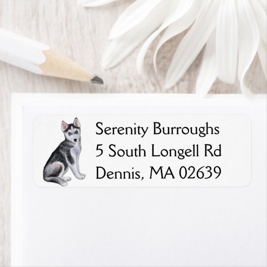 Cute Puppy Hondenliefhebber Waterverf Siberian Hus Etiket (Insitu)