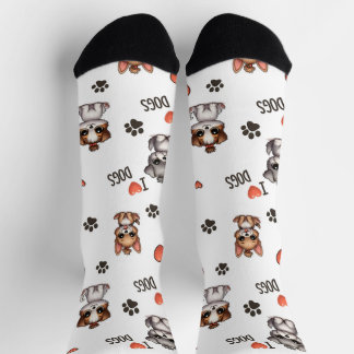 Cute Puppy I Love Dogs Pattern Crew Socks Sokken