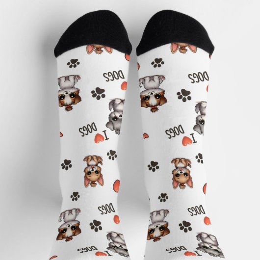 Cute Puppy I Love Dogs Pattern Crew Socks Sokken (Top)