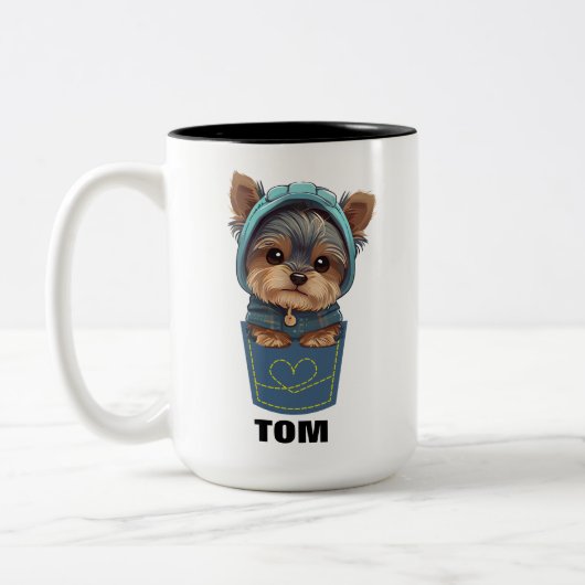 Cute Puppy in a Pocket Two-Tone Coffee Mug Tweekleurige Koffiemok (Links)
