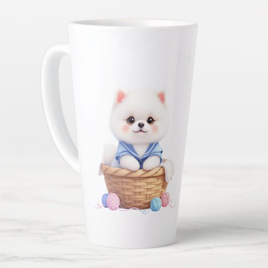 Cute Puppy in Basket Latte Mug Mok (Linkerhoek)