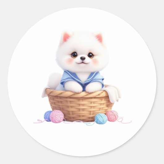 Cute Puppy in Basket Sticker (Voorkant)