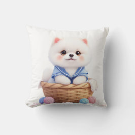 Cute Puppy in Basket Throw Pillow Kussen