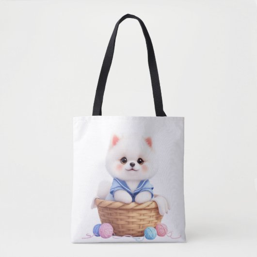 Cute Puppy in Basket Tote Bag (Voorkant)
