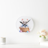 Cute Puppy in Basket Wall Clock Ronde Klok (Huis)