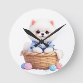 Cute Puppy in Basket Wall Clock Ronde Klok