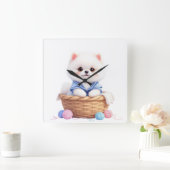 Cute Puppy in Basket Wall Clock Vierkante Klok (Huis)