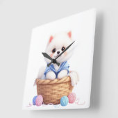 Cute Puppy in Basket Wall Clock Vierkante Klok (Hoek)