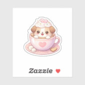 Cute Puppy in Coffee Cup Kawaii Sticker (Vel)