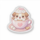 Cute Puppy in Coffee Cup Kawaii Sticker (Voorkant)