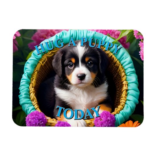 Cute Puppy in een mandje Magneet (Horizontaal)