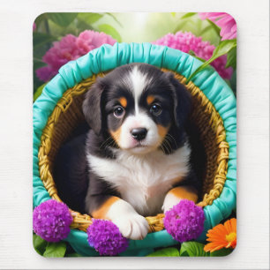 Cute Puppy in een mandje Muismat