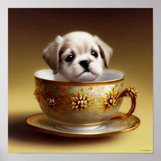 Cute Puppy in een Poster Teacup (Voorkant)