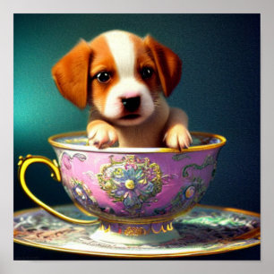Cute Puppy in een Poster Teacup