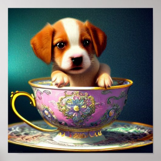 Cute Puppy in een Poster Teacup (Voorkant)