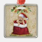 Cute Puppy in een tas met kerstspeelgoed Metalen Ornament (Voorkant)