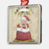 Cute Puppy in een tas met kerstspeelgoed Metalen Ornament (Links)