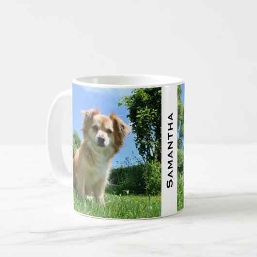 Cute Puppy in Garden Personalised Koffiemok (Voorkant links)