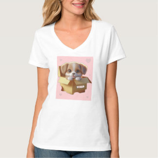 Cute Puppy in Gift Box T-Shirt | Kawaii Dog Lover