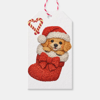 Cute Puppy in Kerstsok Cadeaulabel
