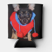 Cute Puppy in Red Wool Sweater Blikjeskoeler (Voorkant)