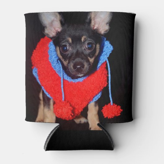 Cute Puppy in Red Wool Sweater Blikjeskoeler (Voorkant)