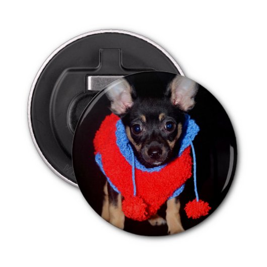 Cute Puppy in Red Wool Sweater Button Flesopener (Voorkant)