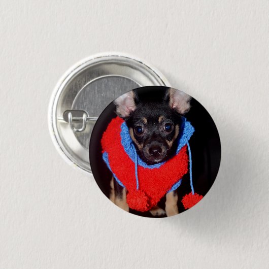 Cute Puppy in Red Wool Sweater Ronde Button 3,2 Cm (Voorkant /achterkant)