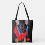 Cute Puppy in Red Wool Sweater Tote Bag (Achterkant)