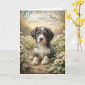 Cute Puppy Kaart (Gele Bloem)