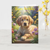 Cute Puppy Kaart (Gele Bloem)