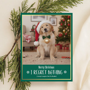 Cute Puppy Kerstman Hoed Hond Foto Prettig Kerstfe Feestdagenkaart