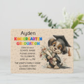 Cute Puppy Kindergarten Graduation Invitation Kaart (Staand voorkant)