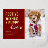 Cute Puppy Kisses Christmas Folie Feestdagenkaart (Voorkant)